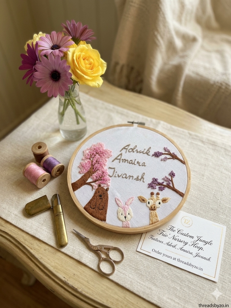 Baby nursery hand-embroidered wall art keepsake