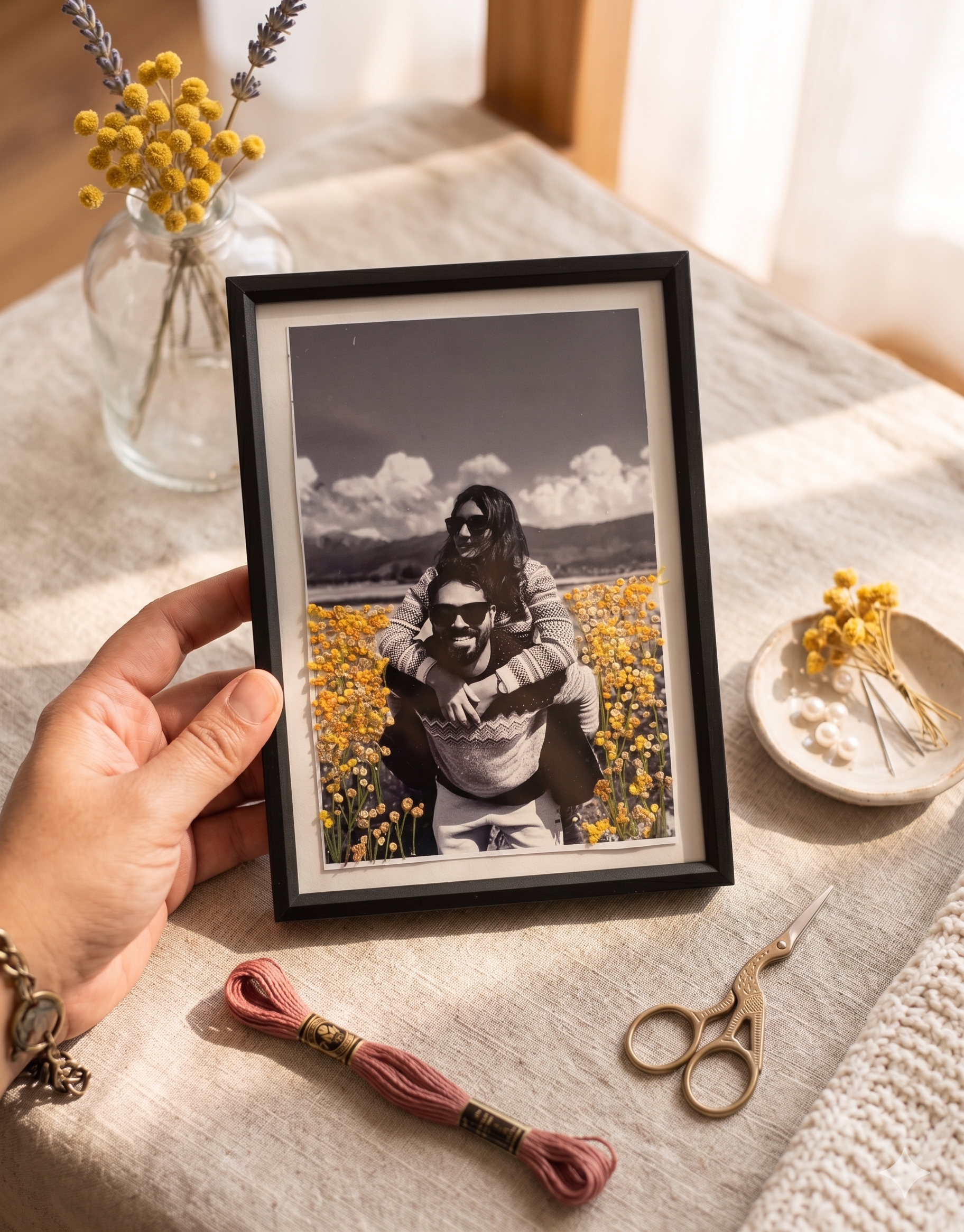 Custom photo embroidery keepsake art on physical picture
